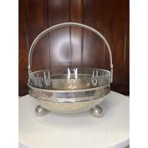 MCM Silver Plated Bridal Basket With Feet And Glass Bowl Insert 8 Inches